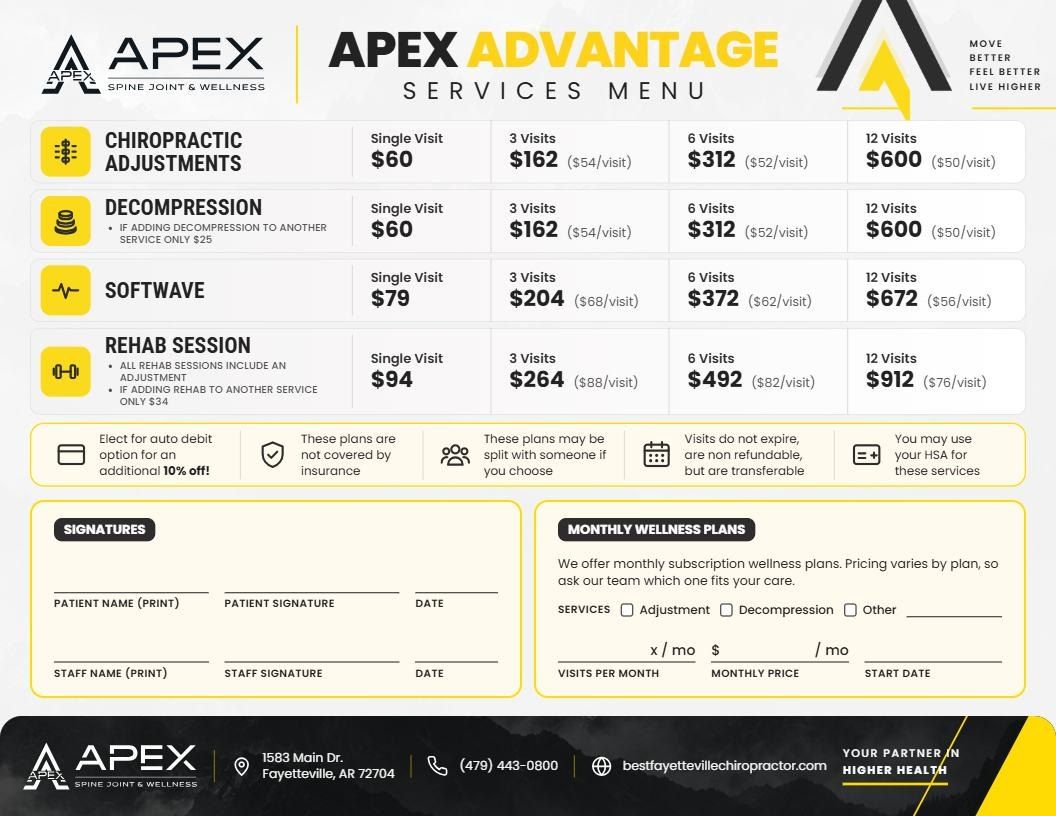 Apex Advantage services menu