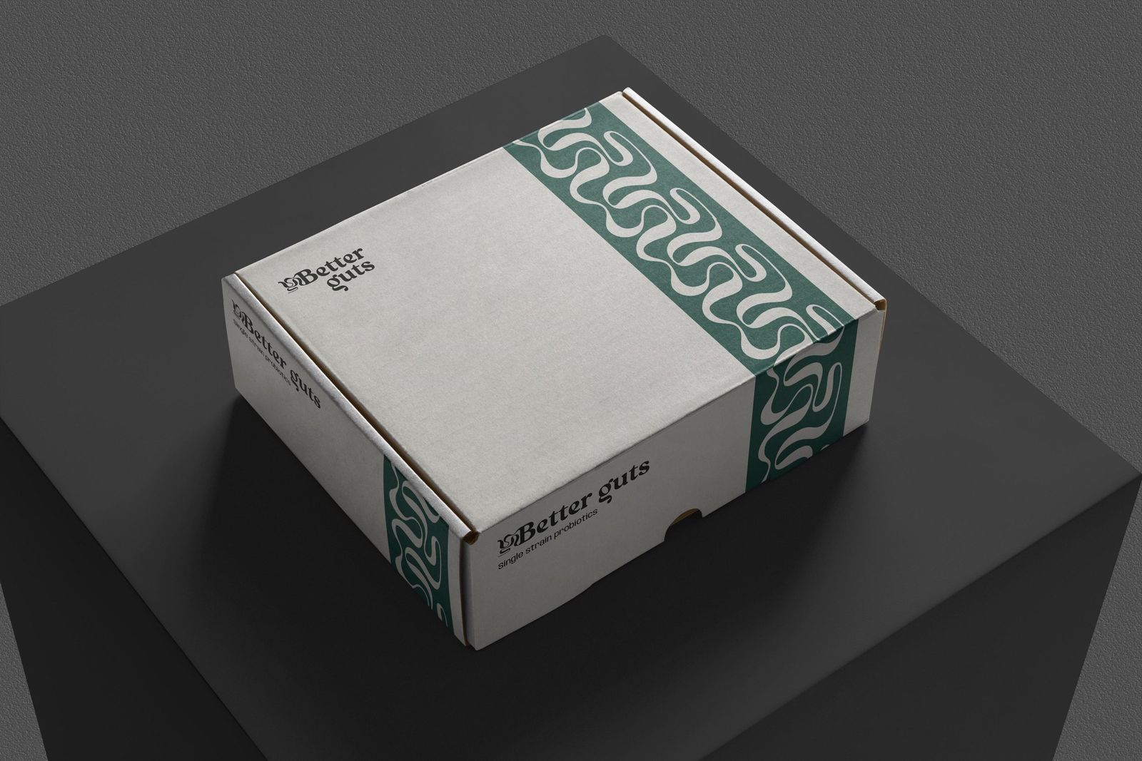 Better Guts mailer box on a plinth
