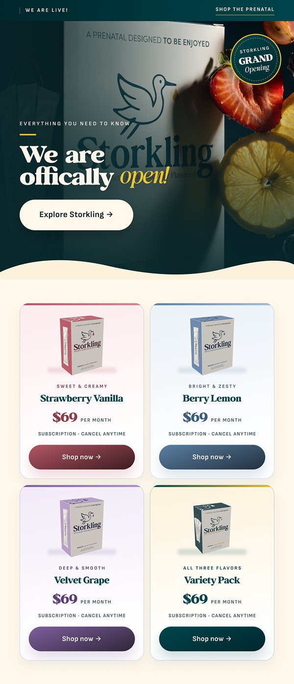 Storkling grand opening email