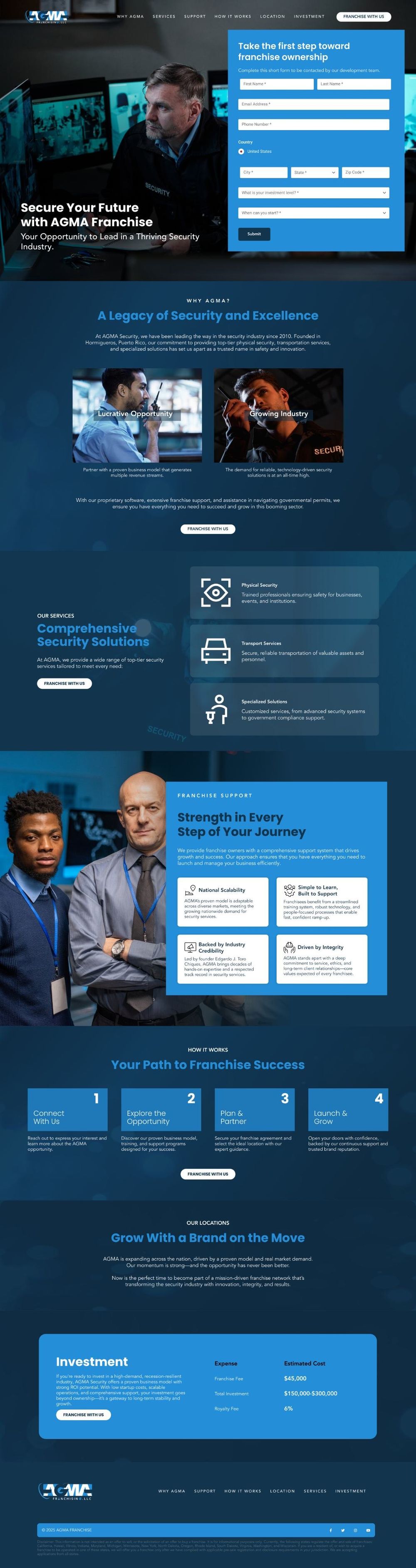 ADMA security franchise landing page
