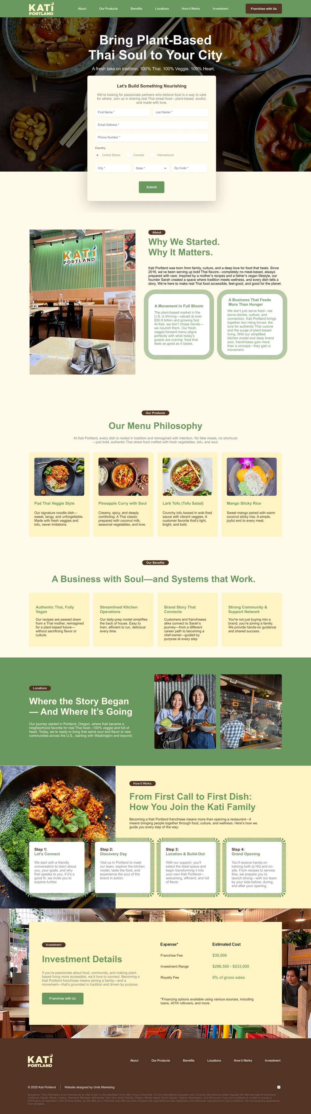 Kati Portland plant-based Thai franchise landing page