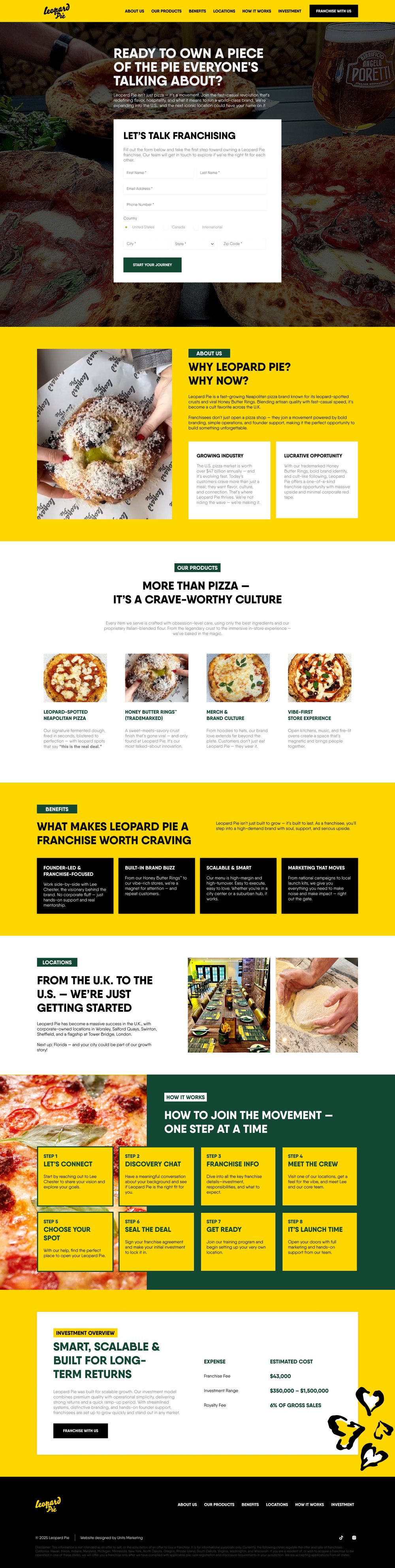Leopard Pie pizza franchise landing page