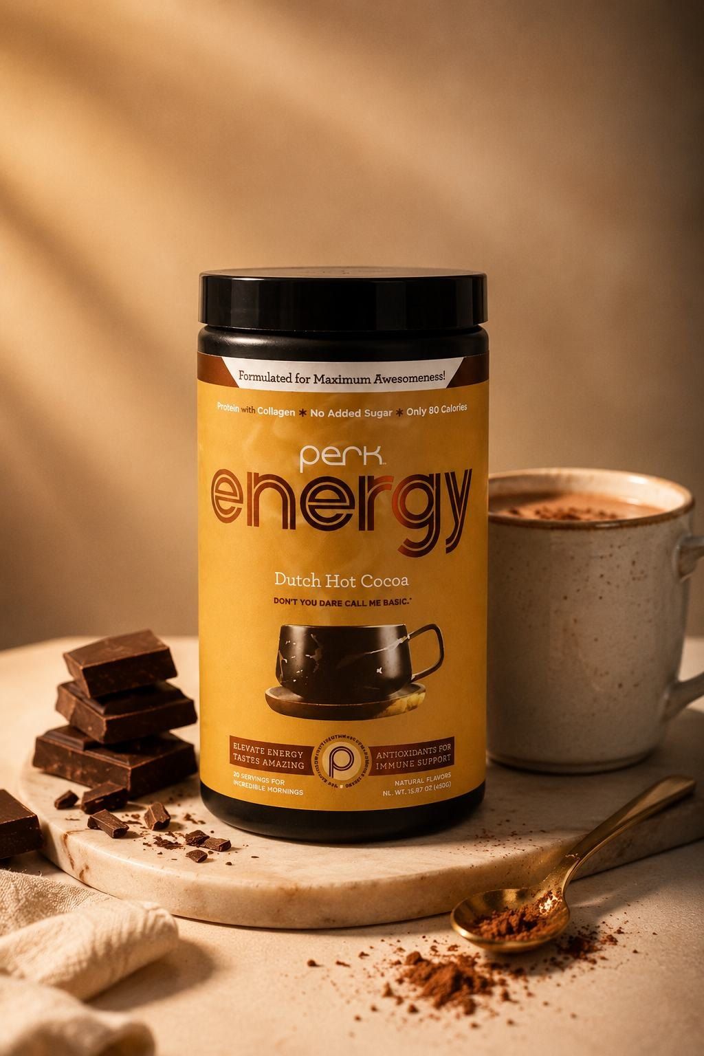 Perk Energy canister with cocoa